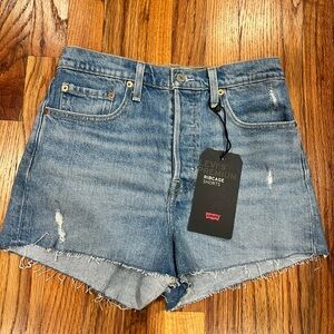 NWT Levis Ribcage Jean Shorts Womens 28 Premium‎ Blue Super High Rise Denim
